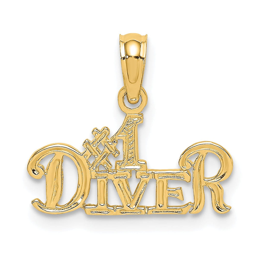14K Yellow Gold Polished Finished #1 DIVER Charm Pendant