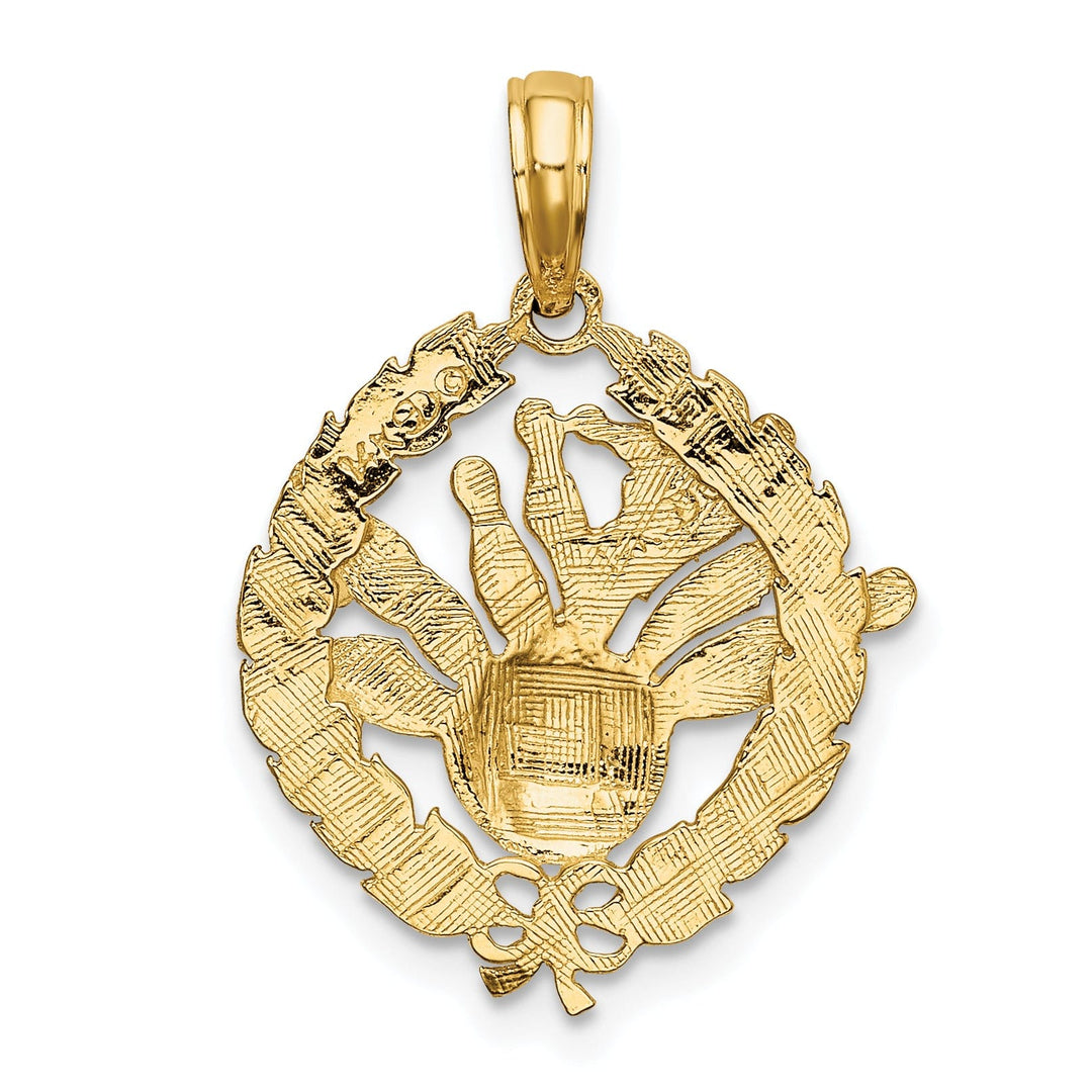 14K Yellow Gold Textured Polished Bowling Story Charm Pendant