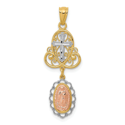 14k Two Tone Gold Lady of Guadalupe Dangle Pendant