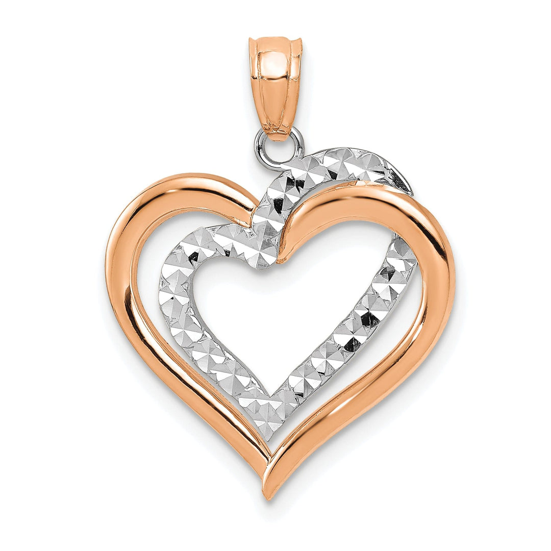 14k Two Tone Gold Diamond Cut Heart Pendant
