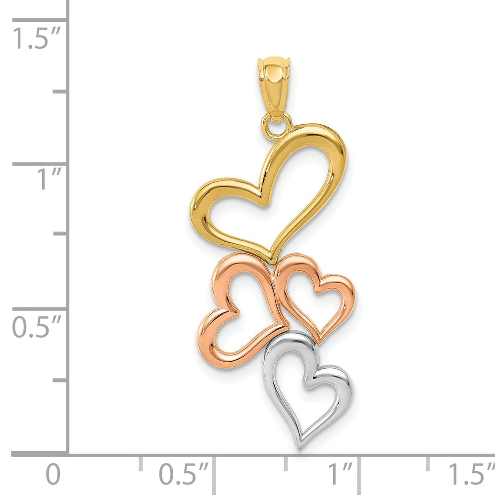 14K Yellow, Rose Gold, White Rhodium Solid Polished Finish Concave Vertical Hearts Design Charm Pendant