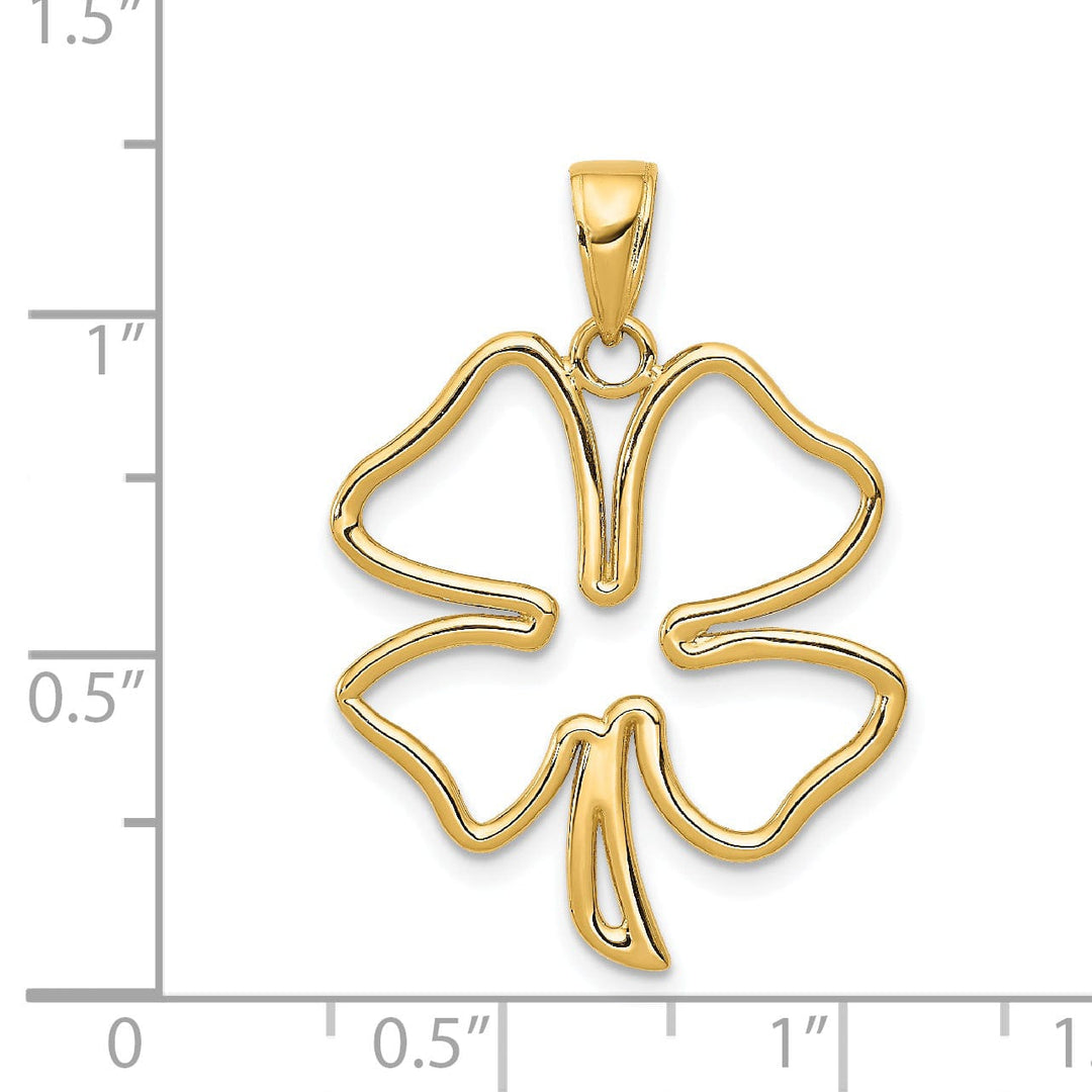 14k Yellow Gold Open Back Solid Polished Finish Cut Out Design 4-Leaf Clover Charm Pendant
