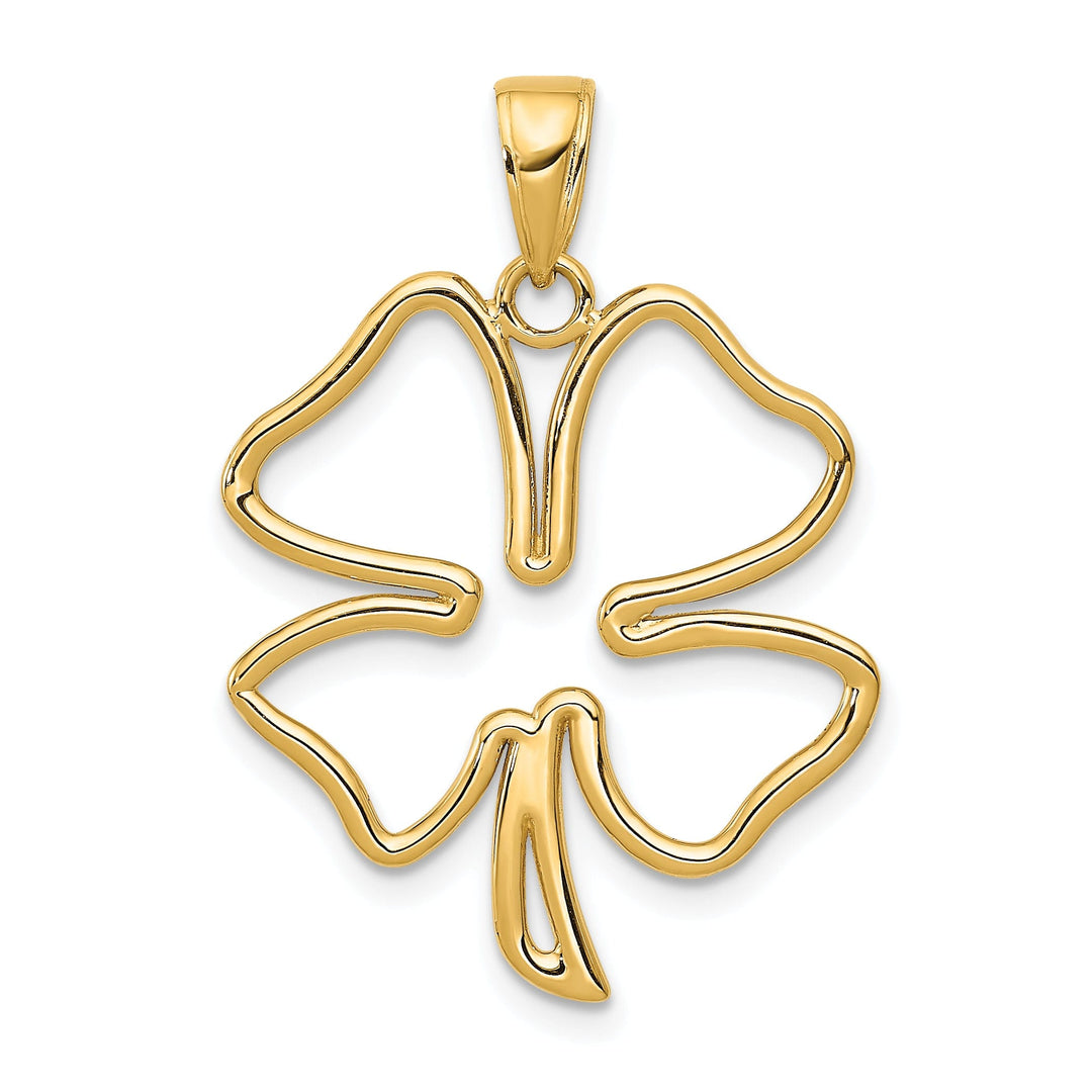 14k Yellow Gold Open Back Solid Polished Finish Cut Out Design 4-Leaf Clover Charm Pendant