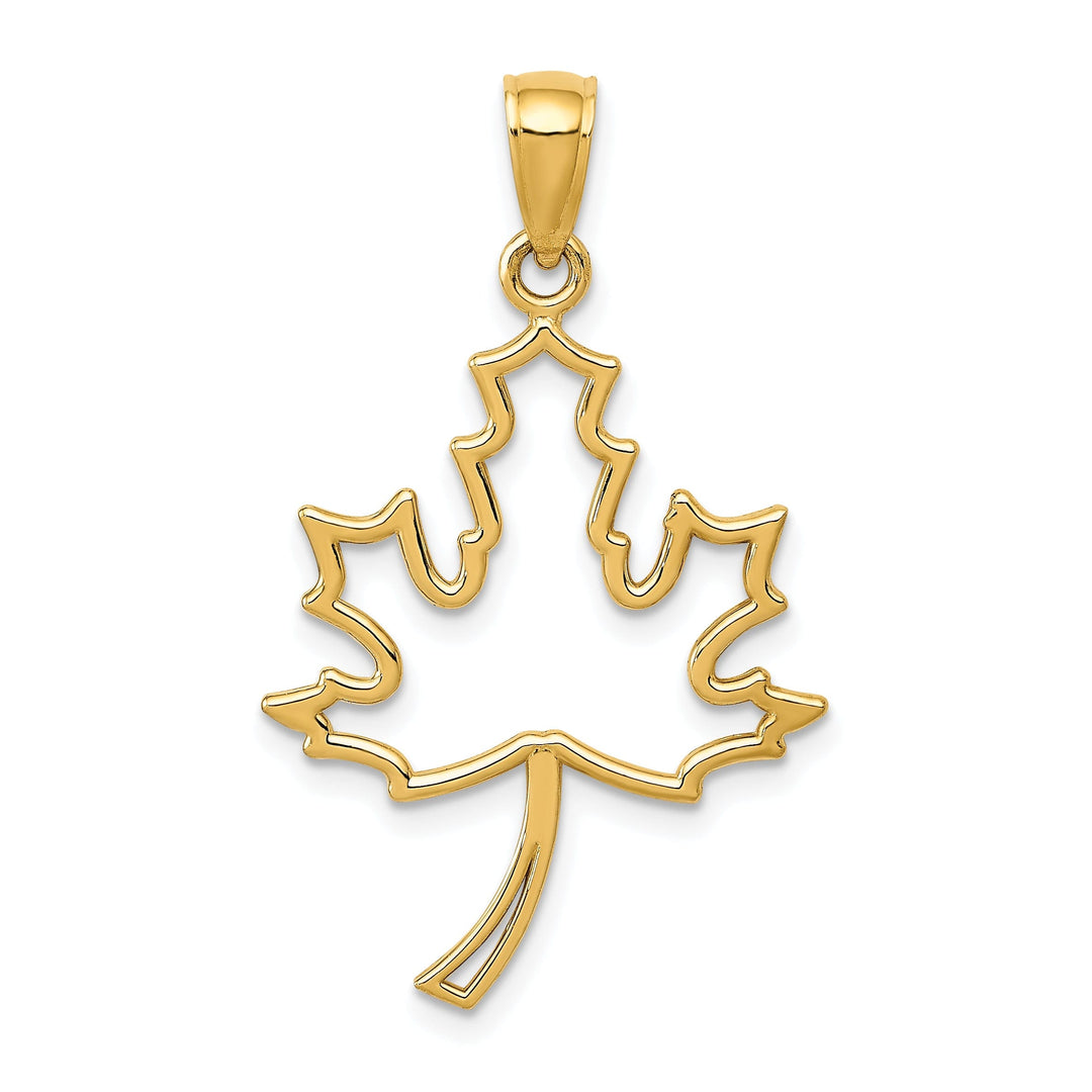 14k Yellow Gold Casted Flat Back Solid Polished Finish Cut Out Maple Leaf Charm Pendant