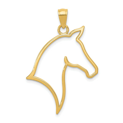 14k Yellow Gold Solid Polished Finish Reversible Cut Out Horse Head Design Mens Charm Pendant