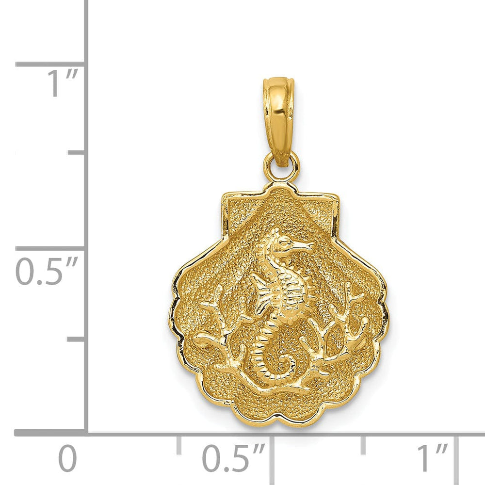 14k Yellow Gold Solid 3-Dimensional Texture Polished Finish Seahorse in a Shell Charm Pendant