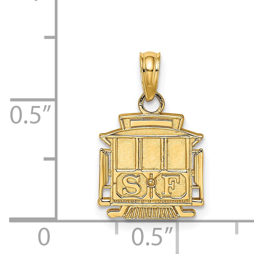 14k Yellow Gold Polished Finish SF ( SAN FRANCISCO ) Cable Car Design Charm Pendant