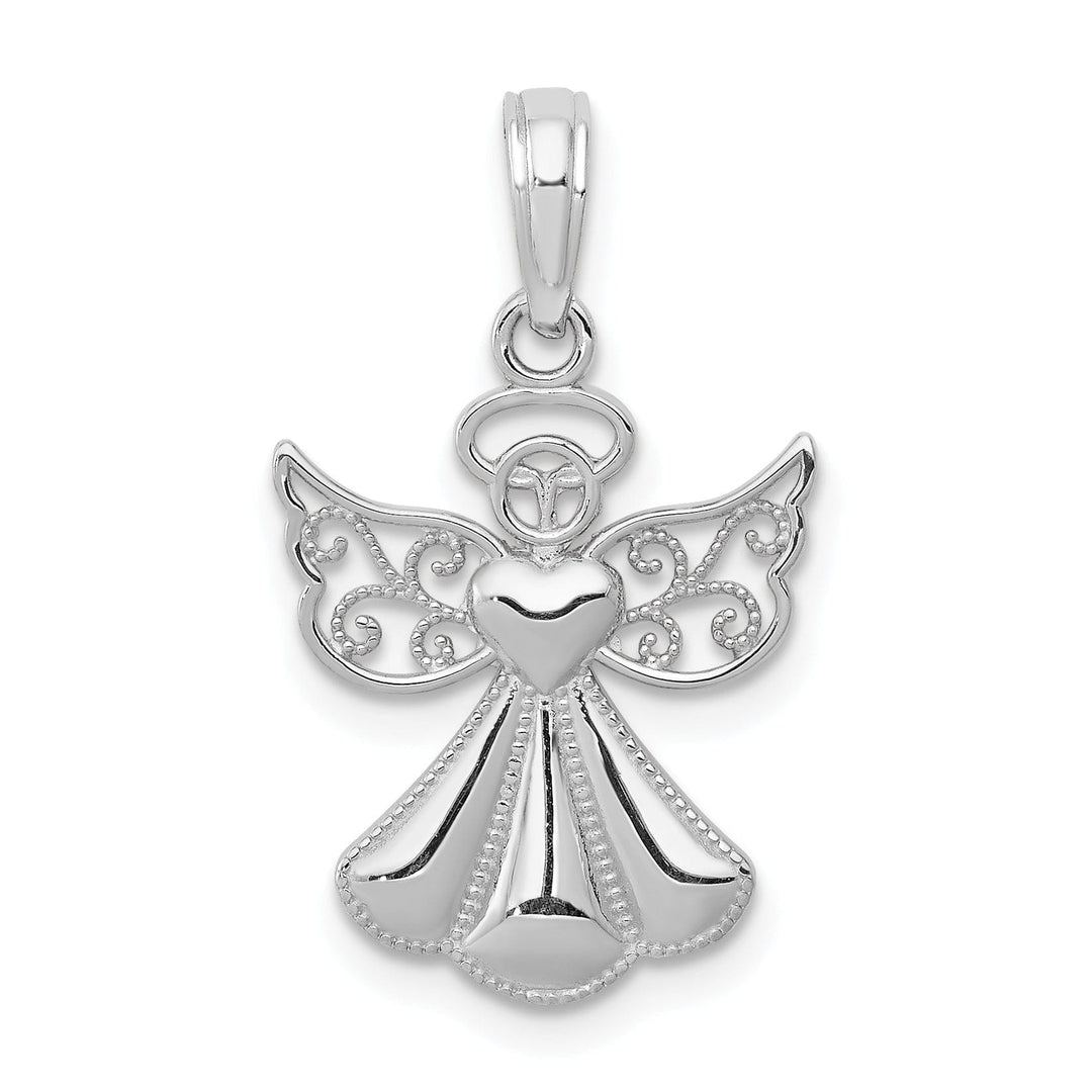 14k White Gold Guardian Angel and Heart Pendant