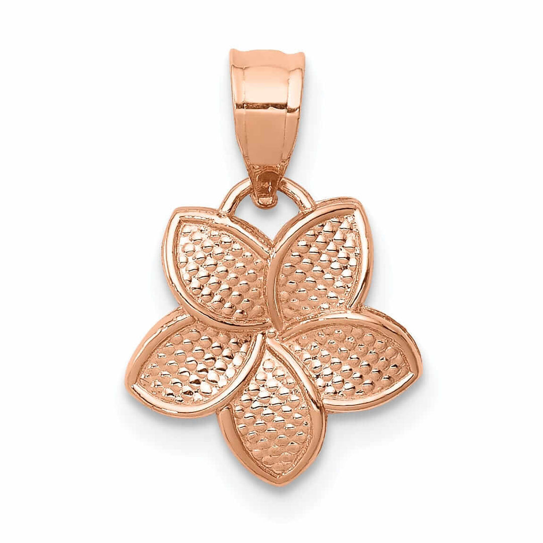 14K Rose Gold Casted Textured Polished Finish Mini Plumeria Charm Pendant