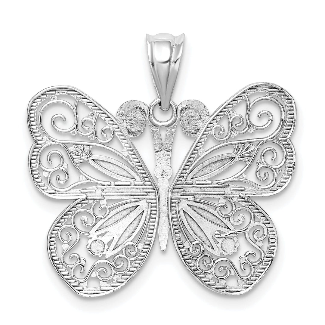 14K White Gold Casted Solid Polished Finish Diamond-cut Butterfly Charm Pendant