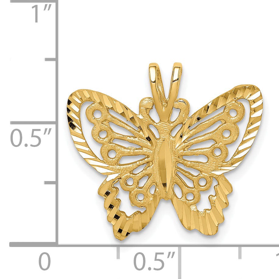 14K Yellow Gold Brushed Casted Solid Polished Finish Diamond-cut Butterfly Charm Pendant