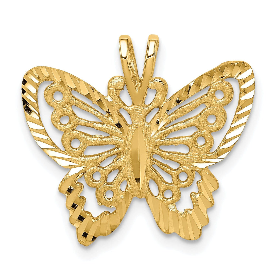 14K Yellow Gold Brushed Casted Solid Polished Finish Diamond-cut Butterfly Charm Pendant