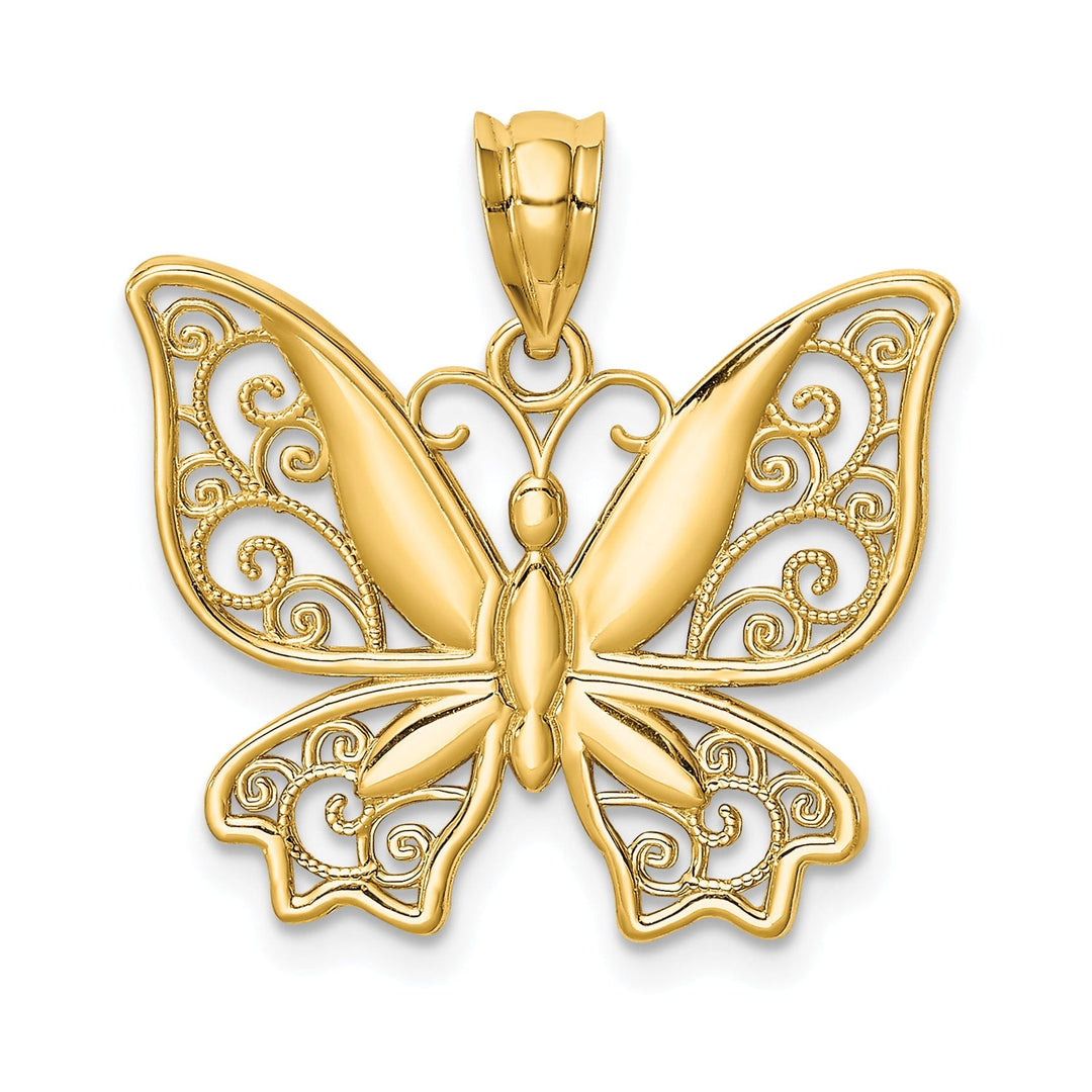 14K Yellow Gold Casted Open Back Solid Polished Finish Butterfly Charm Pendant