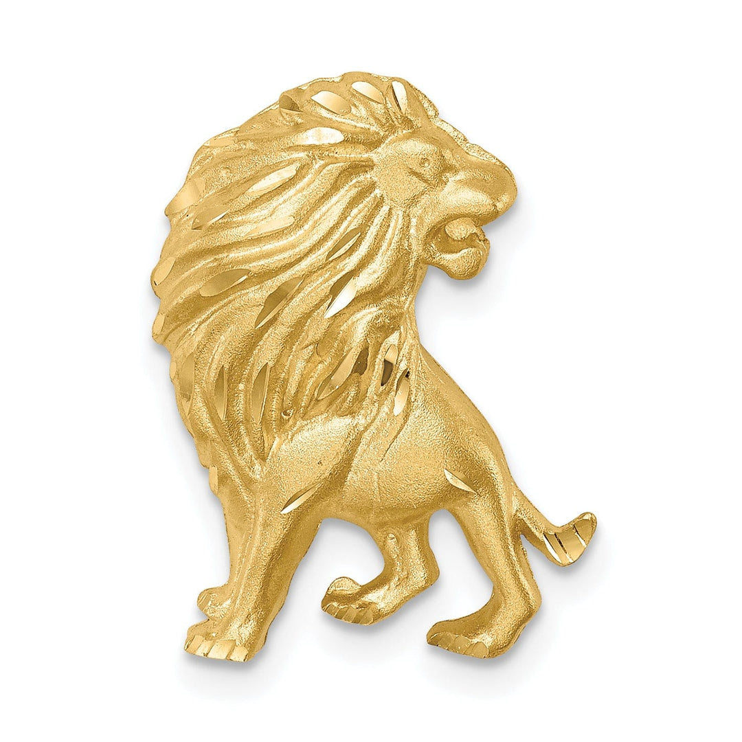 14K Yellow Gold Solid Textured Brushed Diamond Cut Finish Lion Head Design Chain Slide Pendant