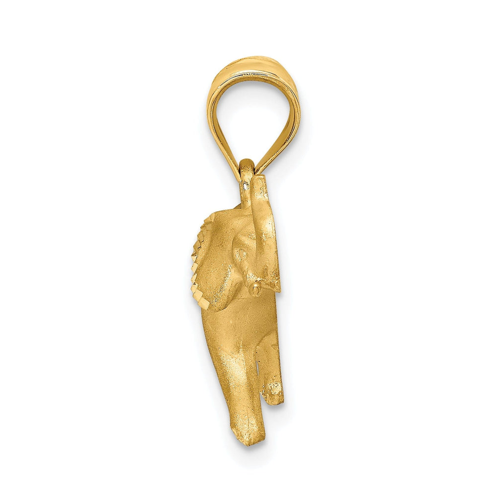 14k Yellow Gold Solid Brushed Diamond Cut Finish Elephant Charm Pendant