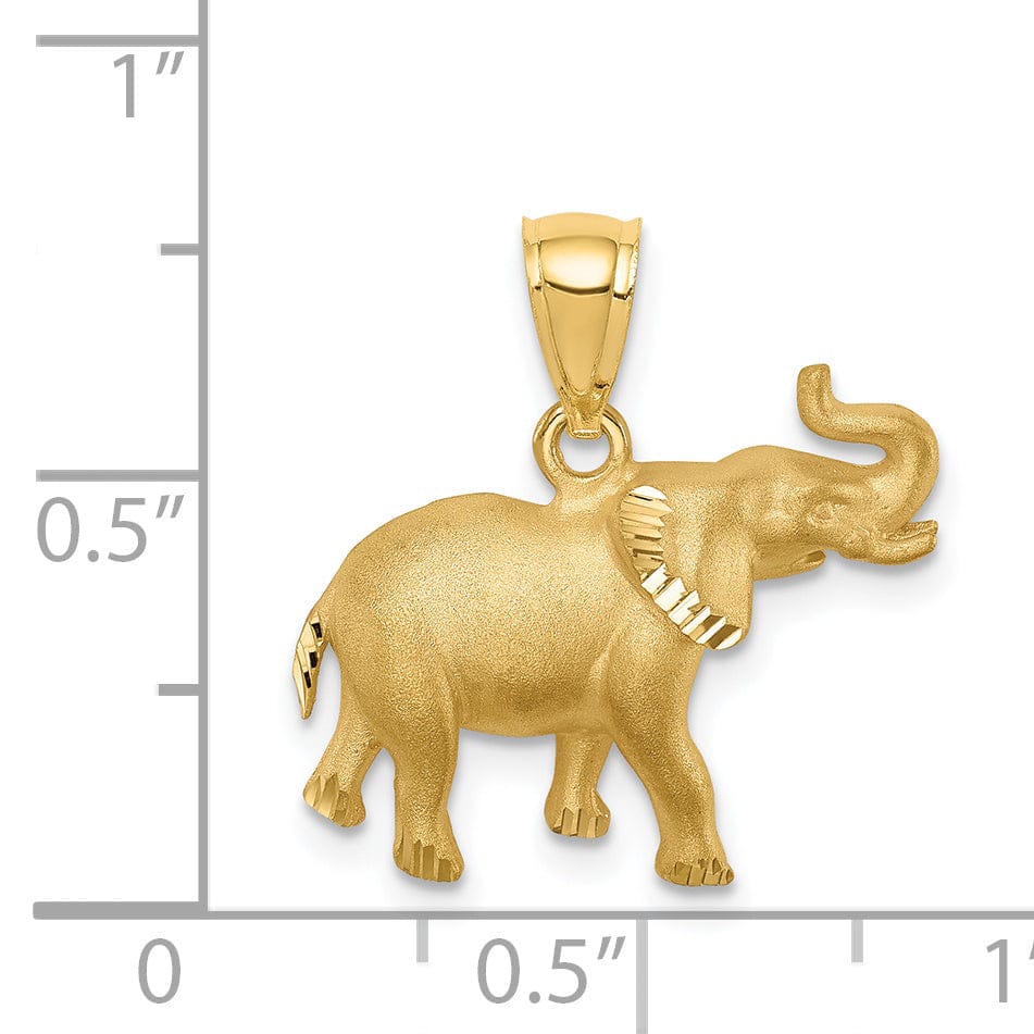 14k Yellow Gold Solid Brushed Diamond Cut Finish Elephant Charm Pendant
