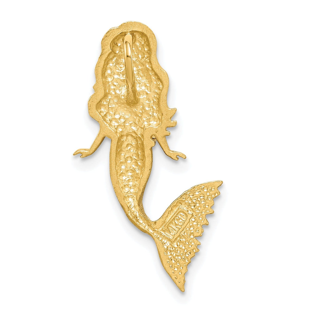 14K Yellow Gold, White Rhodium Brushed Diamond-Cut Finish Open Back Solid Mermaid Chain Slide Pendant will not fit Omega Chains