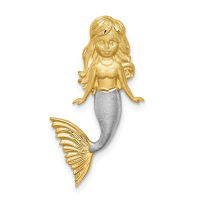14K Yellow Gold, White Rhodium Brushed Diamond-Cut Finish Open Back Solid Mermaid Chain Slide Pendant will not fit Omega Chains