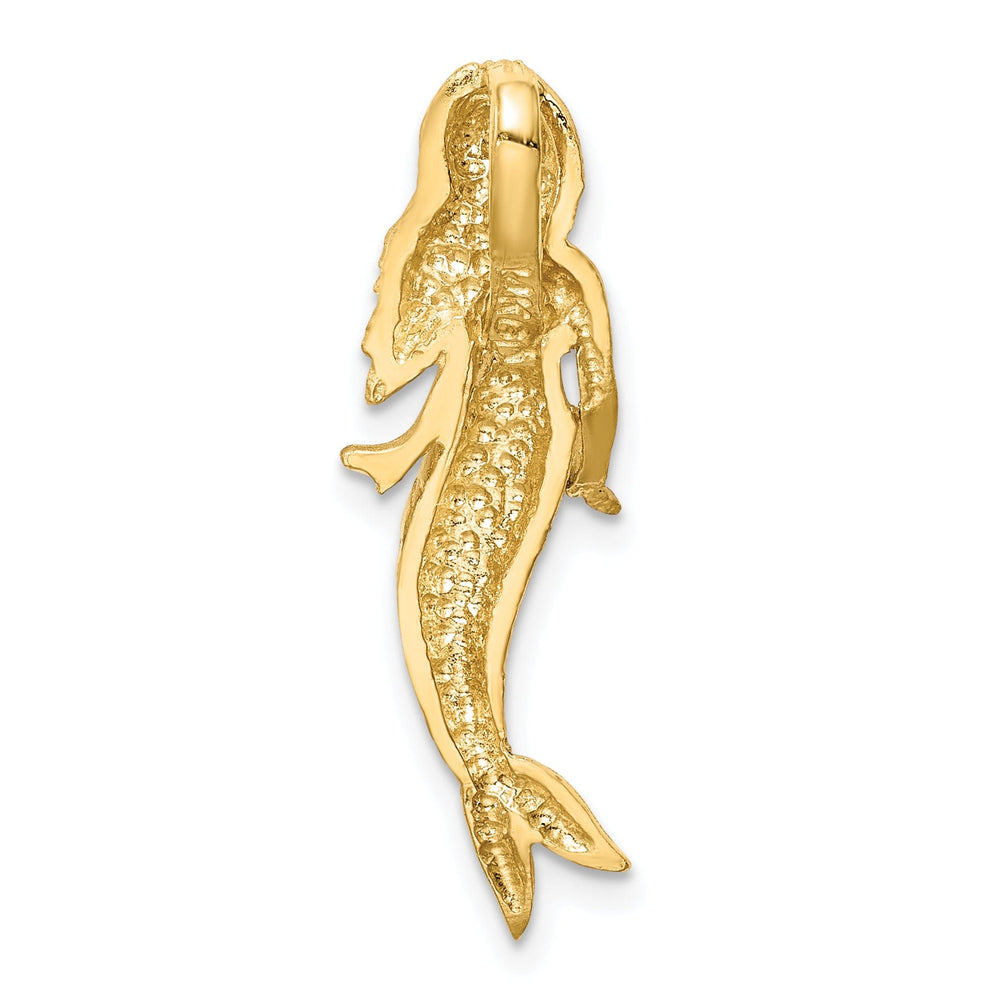 14K Yellow Gold, White Rhodium Brushed Diamond-Cut Finish Solid Open Back Mermaid Chain Slide Pendant will not fit Omega Chains