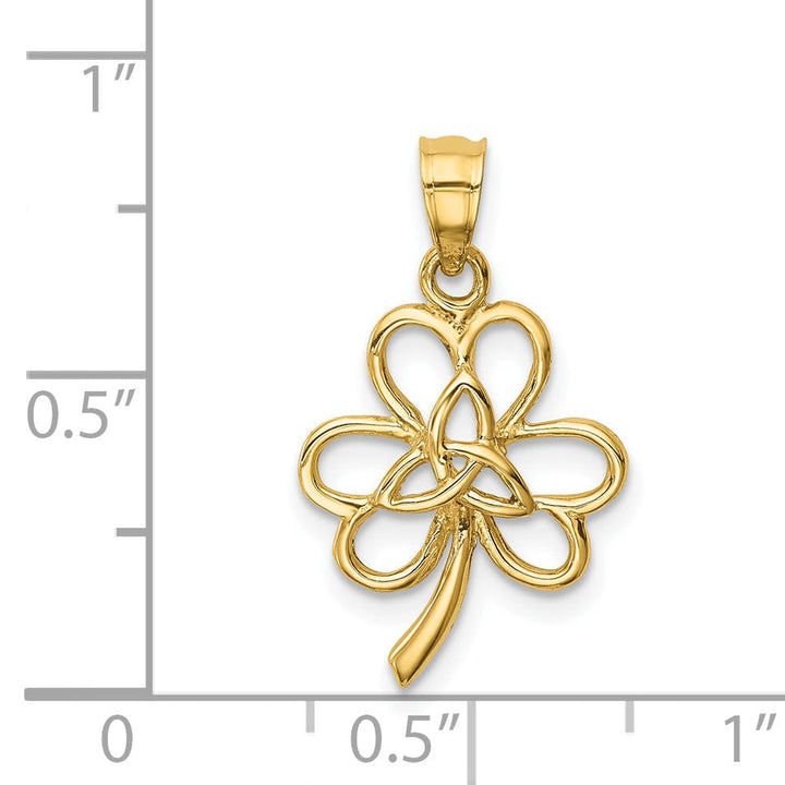 14K Yellow Gold Solid Polished Finish Trininty Design Clover Charm Pendant