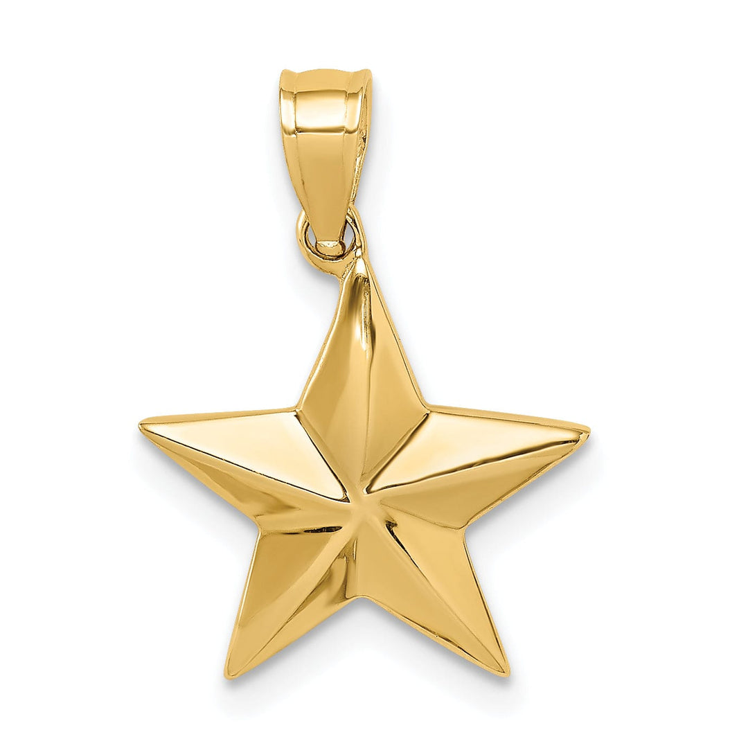 14K Yellow Gold Solid Polished Finish Concave Shpe Star Charm Pendant