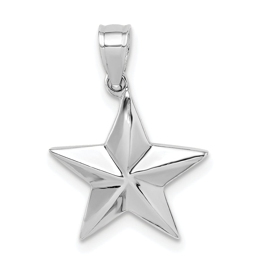 14K White Gold Solid Polished Finish Concave Shpe Star Charm Pendant