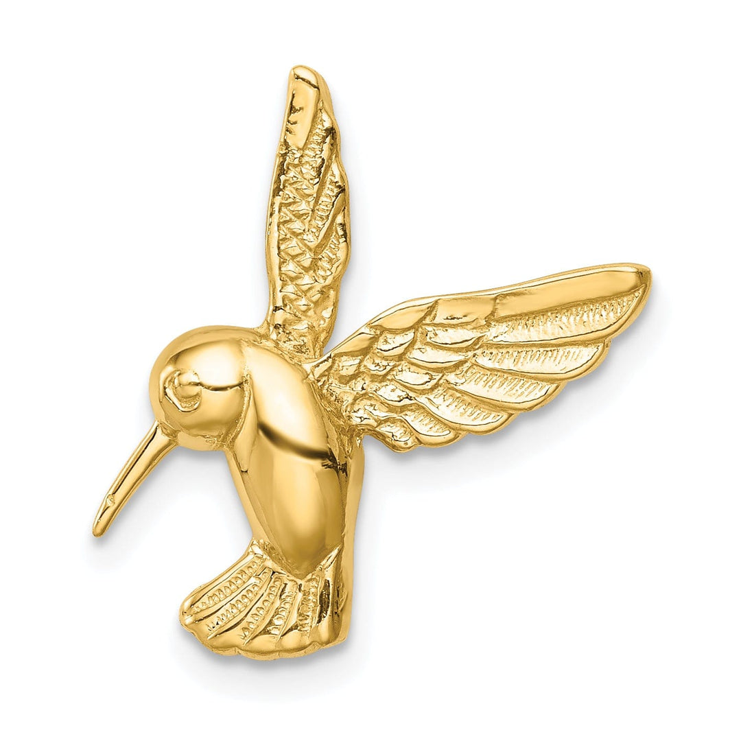14K Yellow Gold Solid Textured Polished Finish Flying Hummingbird Design Chain Slide Pendant