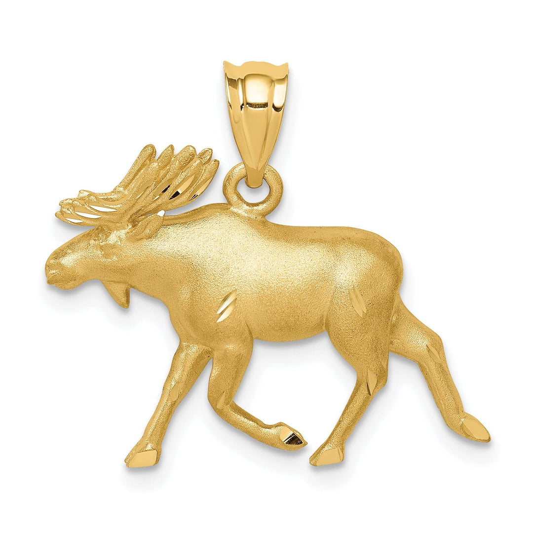 14K Yellow Gold Solid Brushed Diamond Cut Finish Alaskan Moose Charm Pendant