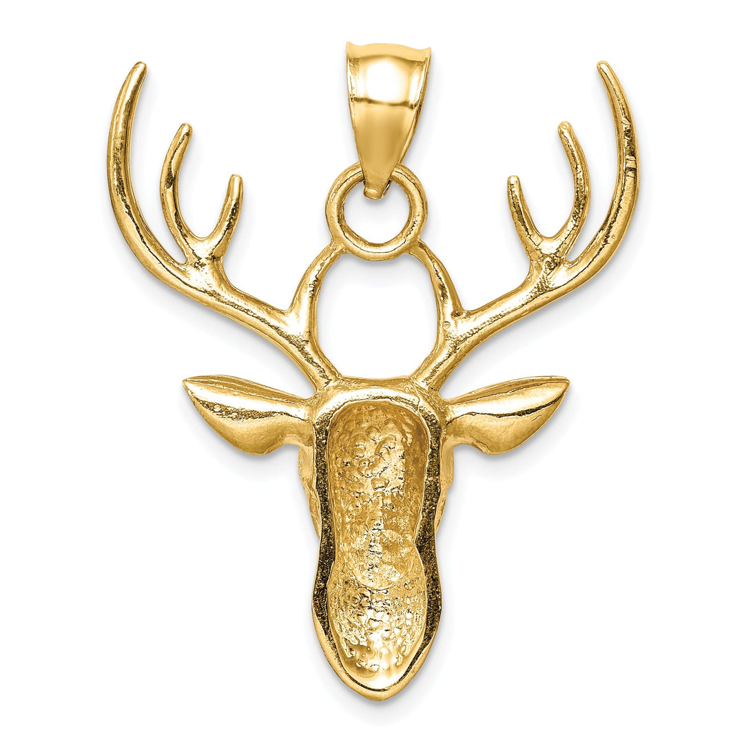 14K Yellow Gold Solid Polished Finish Deer Head With Antilles Design Charm Pendant