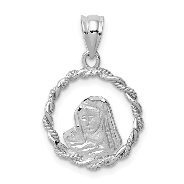 14K White Brushed and Polished Diamond-cut Virgin Mary Pendant