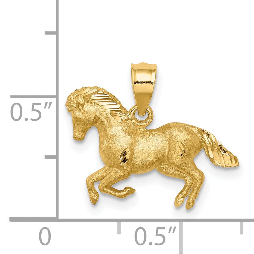 14k Yellow Gold Solid Polished Diamond Cut Brushed Finish Horse Galloping Mens Charm Pendant