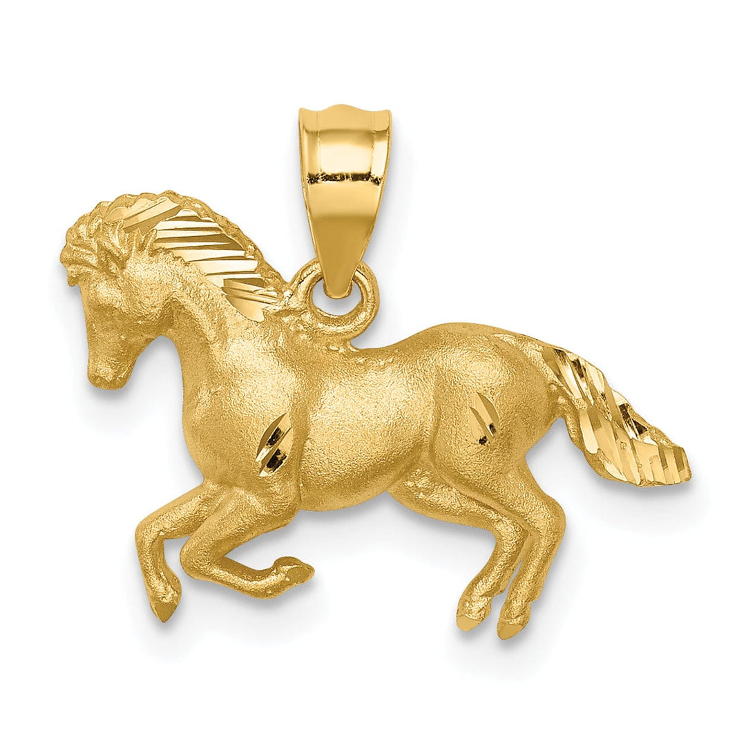 14k Yellow Gold Solid Polished Diamond Cut Brushed Finish Horse Galloping Mens Charm Pendant