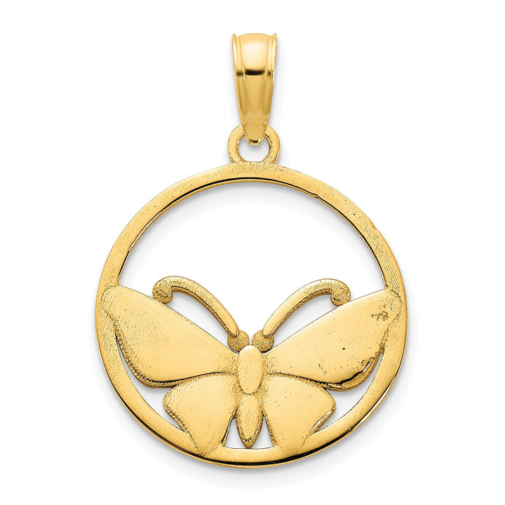 14k Yellow Gold Solid Open Back Polished Finish Epoxy Butterfly Charm Pendant