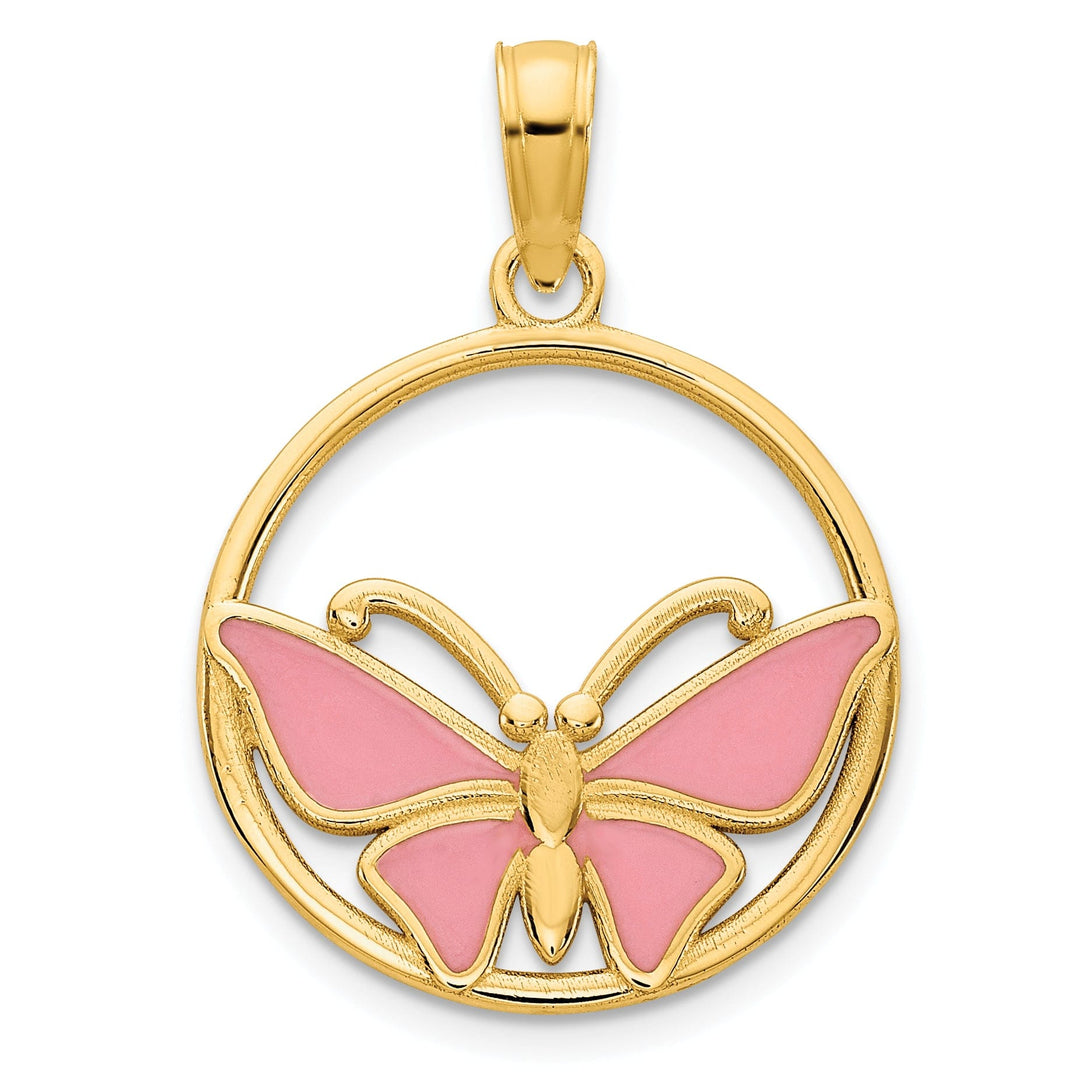 14k Yellow Gold Solid Open Back Polished Finish Epoxy Butterfly Charm Pendant