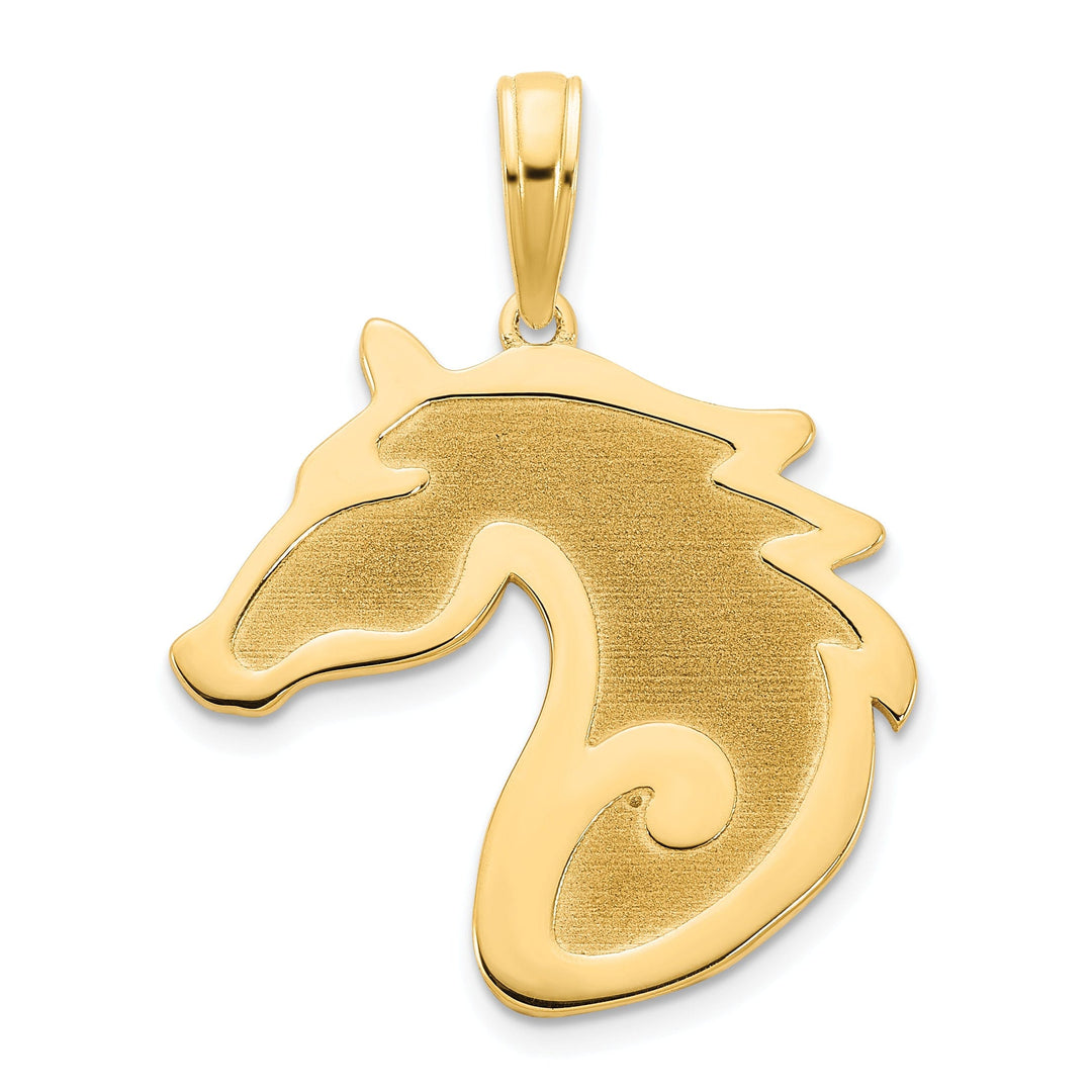 14k Yellow Gold Solid Polished Brushed Sand Blasted Finish Horse Unisex Head Charm Pendant