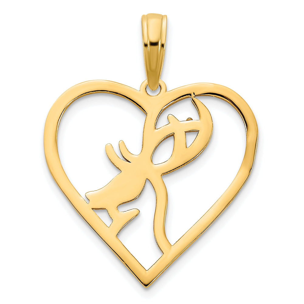 14k Yellow Gold Polished Finish Deer in a Heart Shape Charm Pendant