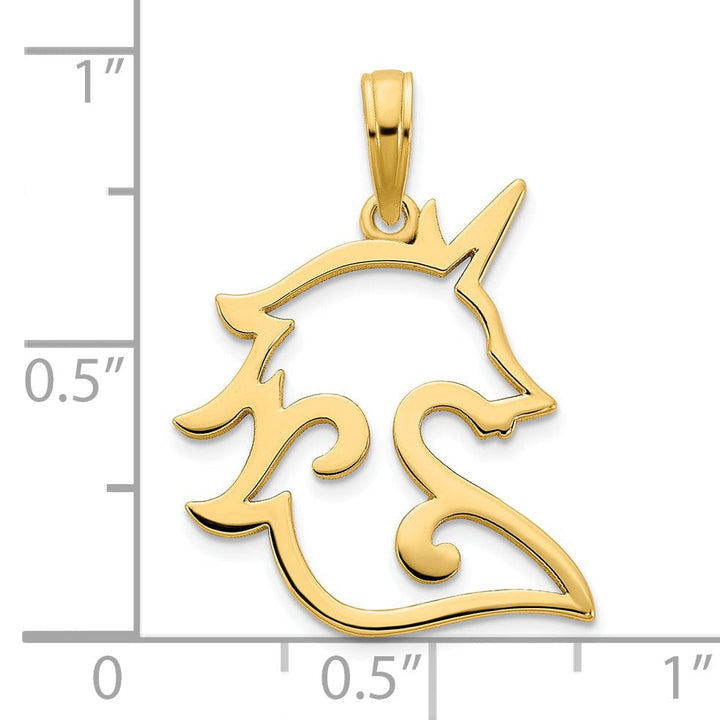 14k Yellow Gold Polished Finish Reversible Unicorn in a Heart Design Womens Charm Pendant