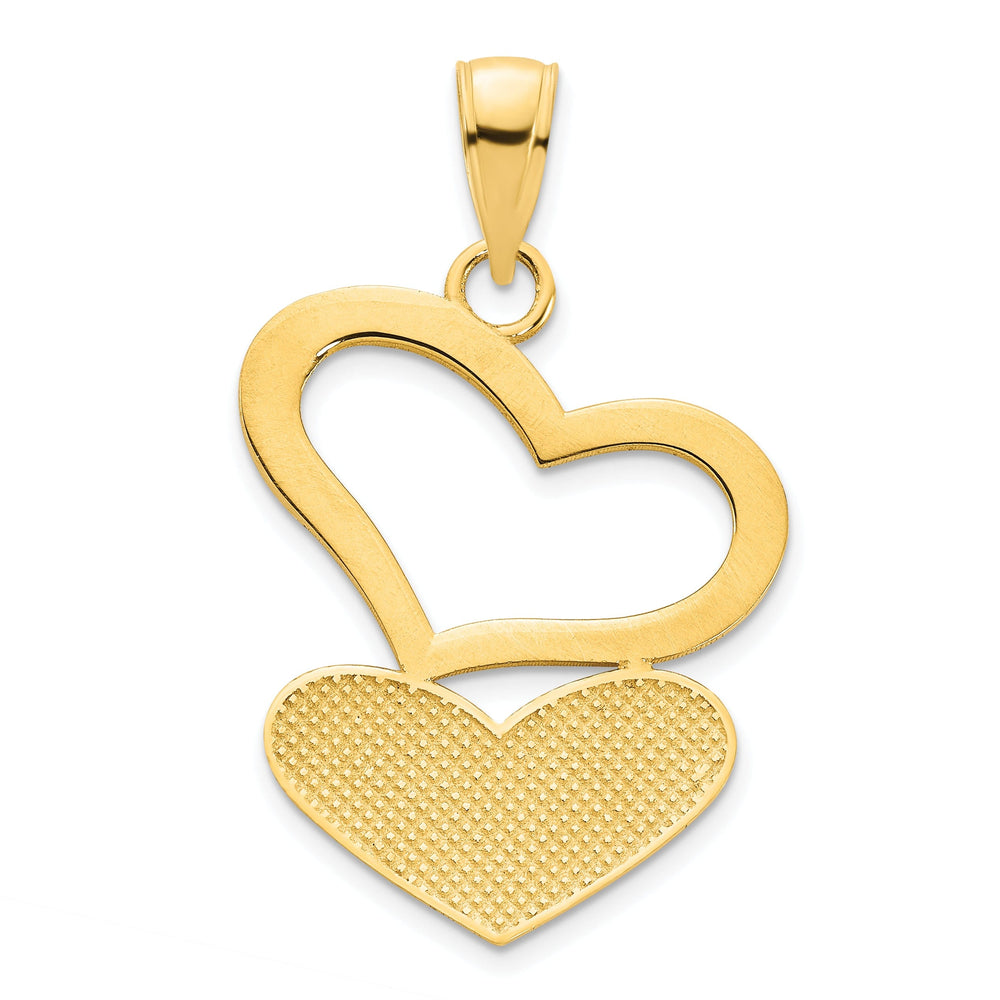 14k Yellow Gold Polished Finish Flat Back Women's Two Hearts Design Charm Pendant