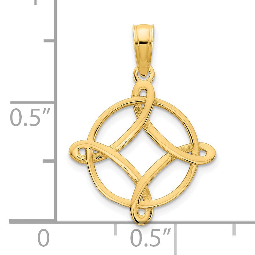 14k Yellow Gold Open Back Solid Polished Finish Womens Fancy Trinity Design Charm Pendant