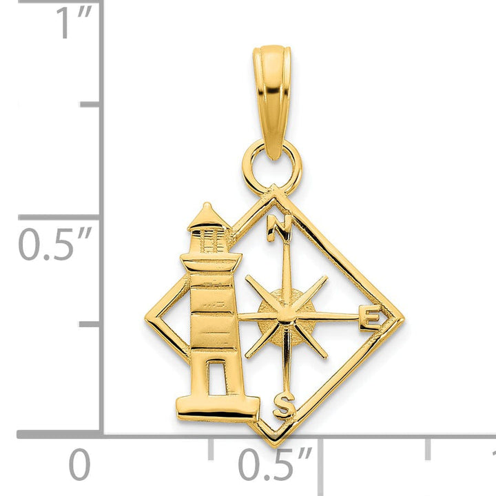 14k Yellow Gold Lighthouse with Compass Design Charm