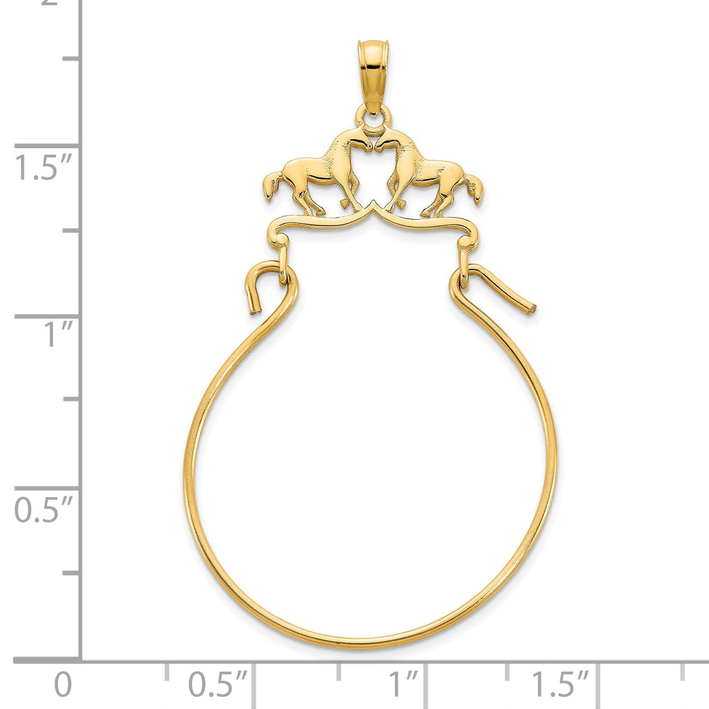14k Yellow Gold Polished Finish Two Horse Design Charm Holder Pendant