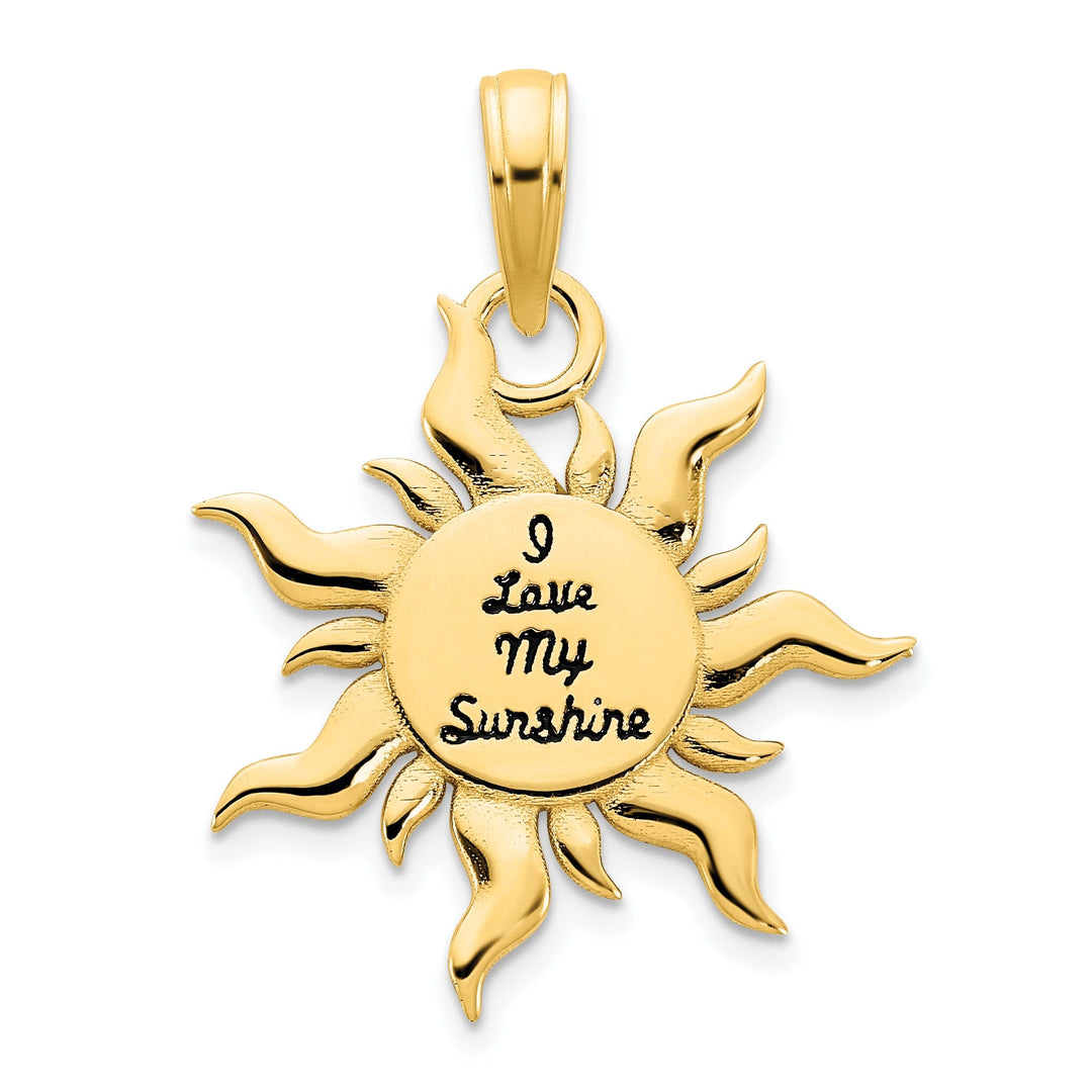 14k Yellow Gold Polished, Black Enamel Finish I LOVE MY SUNSHINE Sun Shape Design Charm Pendant