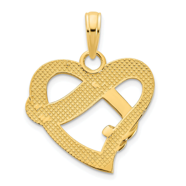 14k Yellow Gold Polished Textured Back Black Epoxy Finish Te Amo in Fancy Heart Design Charm Pendant
