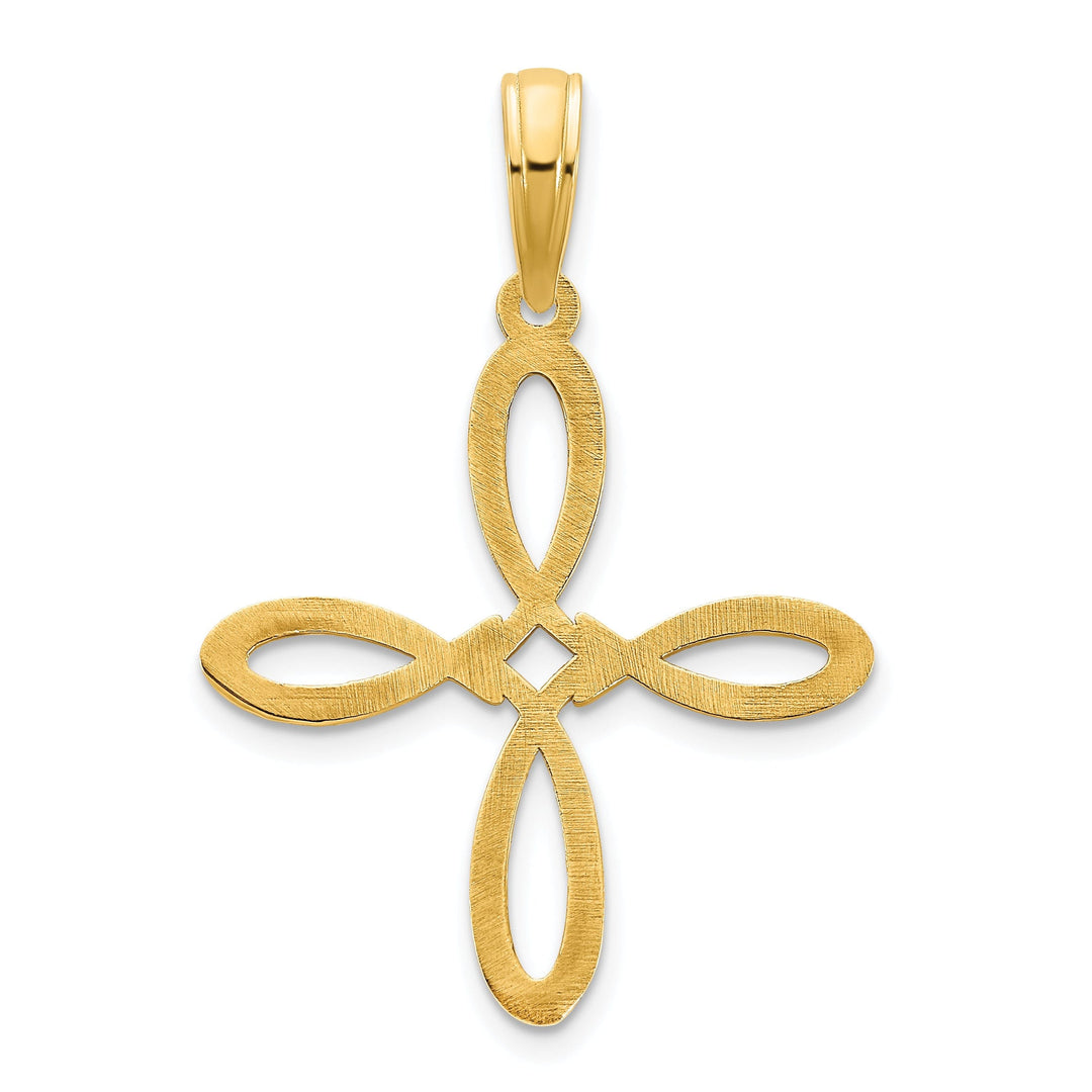14k Yellow Gold Open Back Solid Polished Finish Flat Back Fancy Cross Tinity Design Charm Pendant