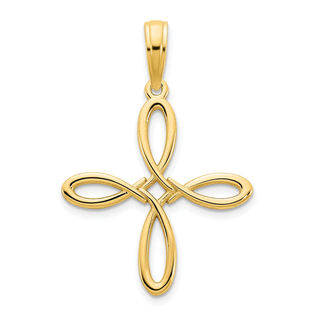 14k Yellow Gold Open Back Solid Polished Finish Flat Back Fancy Cross Tinity Design Charm Pendant