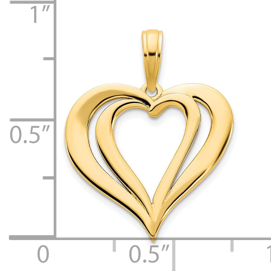 14k Yellow Gold Textured Back Polished Finish Women's Fancy Heart in Heart Design Charm Pendant