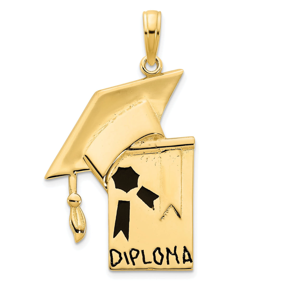 14k Yellow Gold Polished Finish Epoxy Graduation Cap and Diploma Pendant