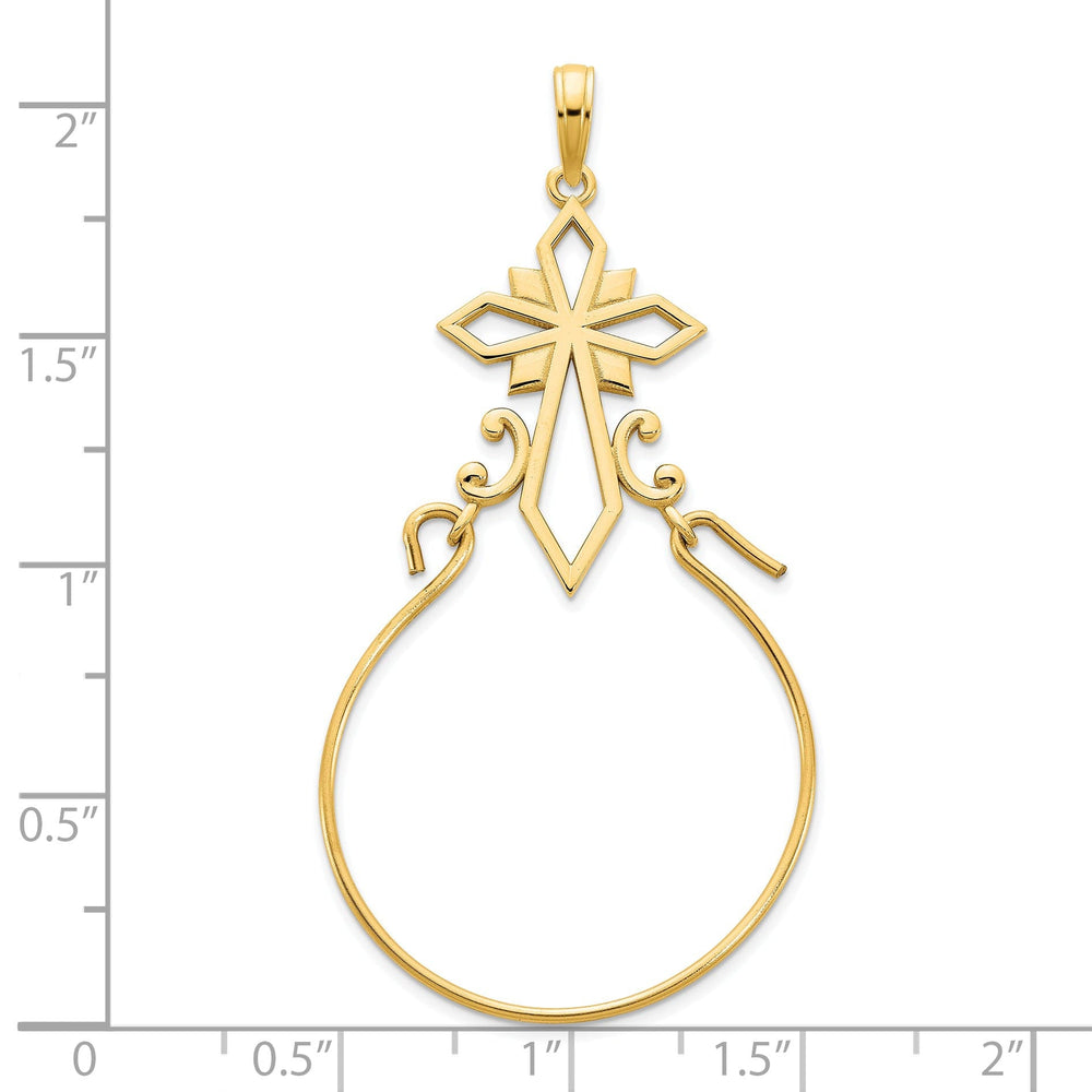 14k Yellow Gold Polished Cross Design Charm Holder Pendant