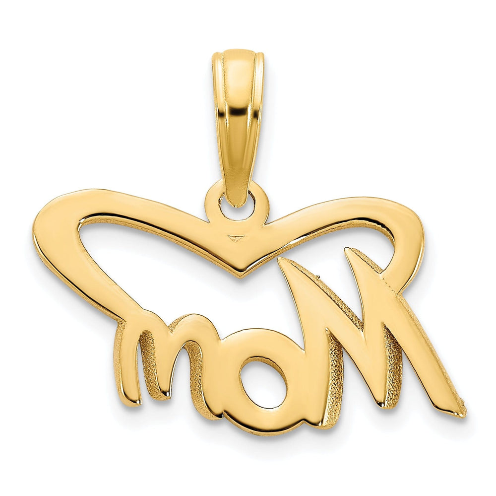 14k Yellow Gold Solid Polished Finish MOM Heart Shape Design Charm Pendant
