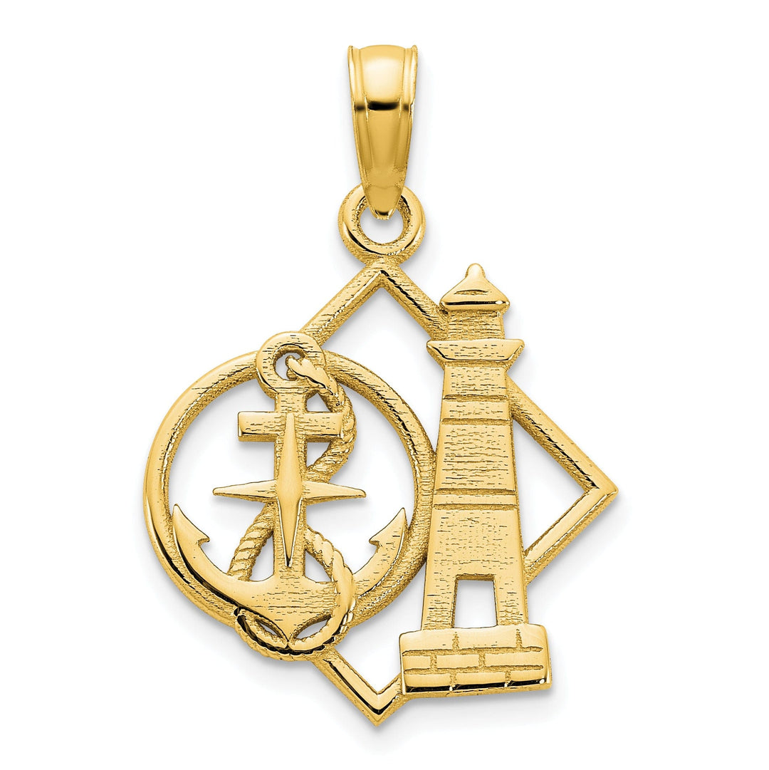 14k Yellow Gold Lighthouse with Anchor and Rope Design Charm